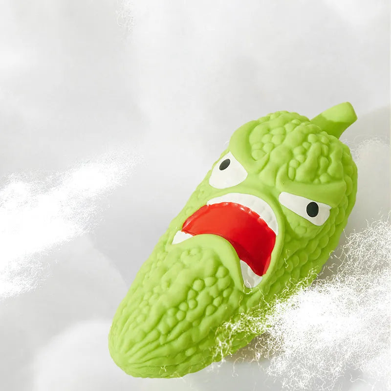 Interactive dog chew toy with pet sounds in bitter gourd or chili shape for teeth grinding