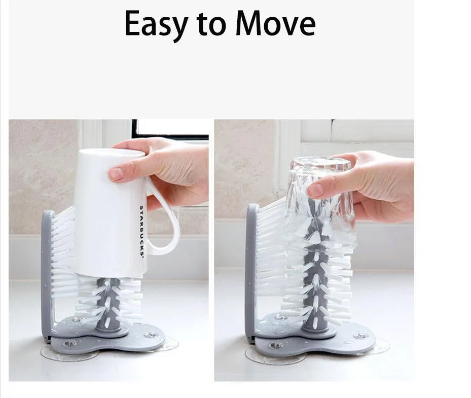 Grey rotating cup brush with suction cups for wall mounting and double cleaning heads
