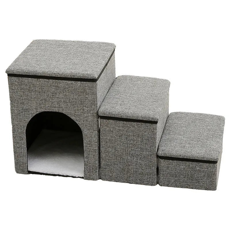 Foldable cloth pet ladder step for dogs and cats, 72 x 33 x 41 cm, in grey, navy blue, or khaki
