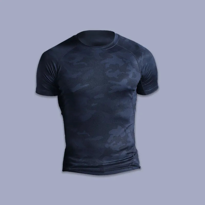 Men's quick-drying polyester fitness tights in black for running and gym training, front view
