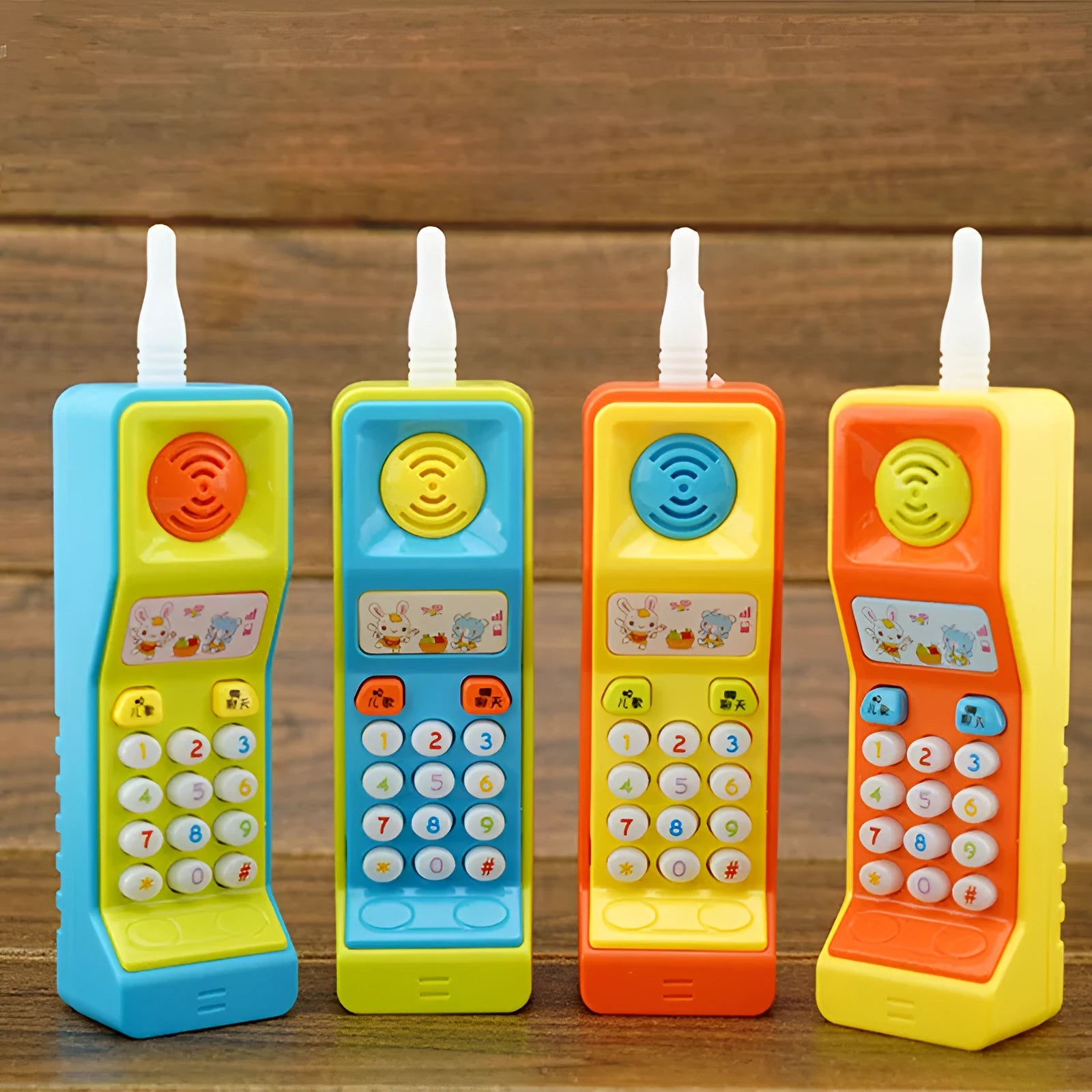 Children's educational electric toy with cartoon animal design featuring sound and light functions.