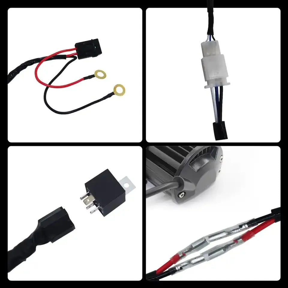 Automotive LED work light wiring harness with 2 metre silicone cable and double-headed connectors
