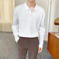 Men's casual loose lapel chenille cardigan sweater in gray, cotton blend, shown on model, front view