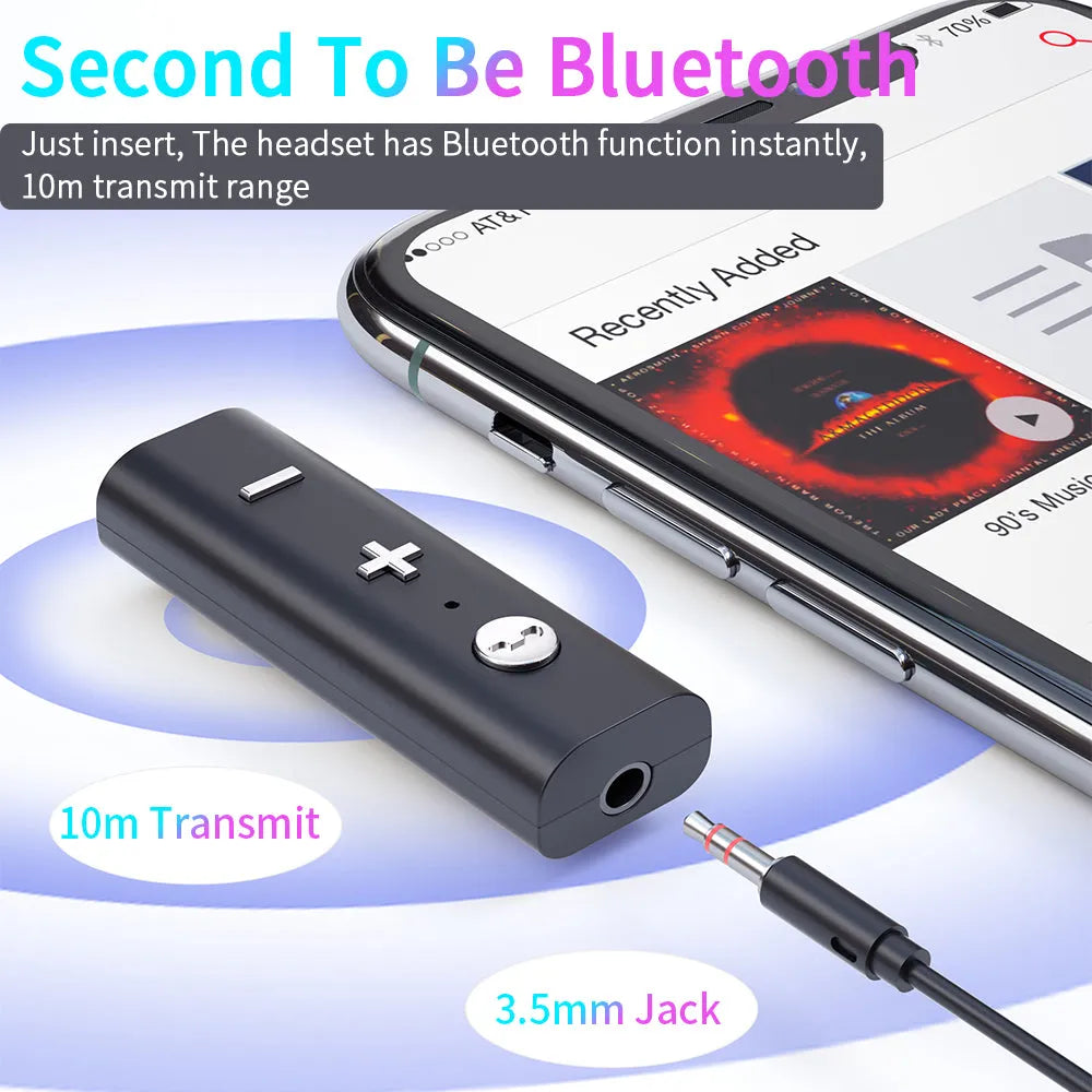 Essager Bluetooth 5.0 3.5mm audio receiver in black with lavalier clip and microphone