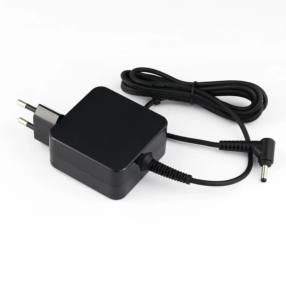 Black Hua 45W laptop adapter with American DC connector showing dimensions