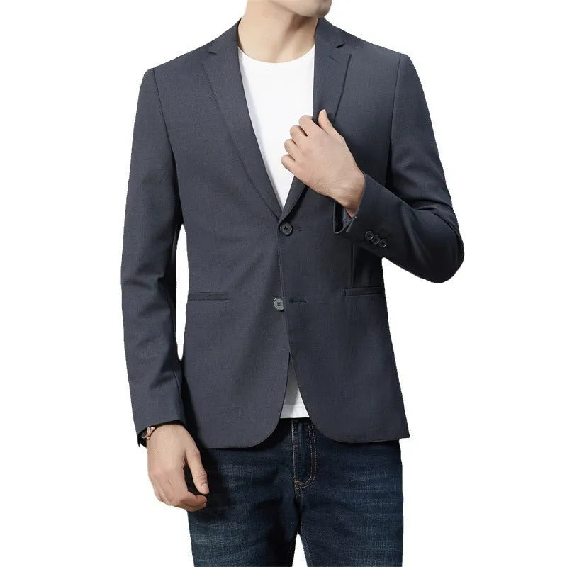 Long sleeve slim fit suit jacket in blue, nylon blend, leisure wear for youth
