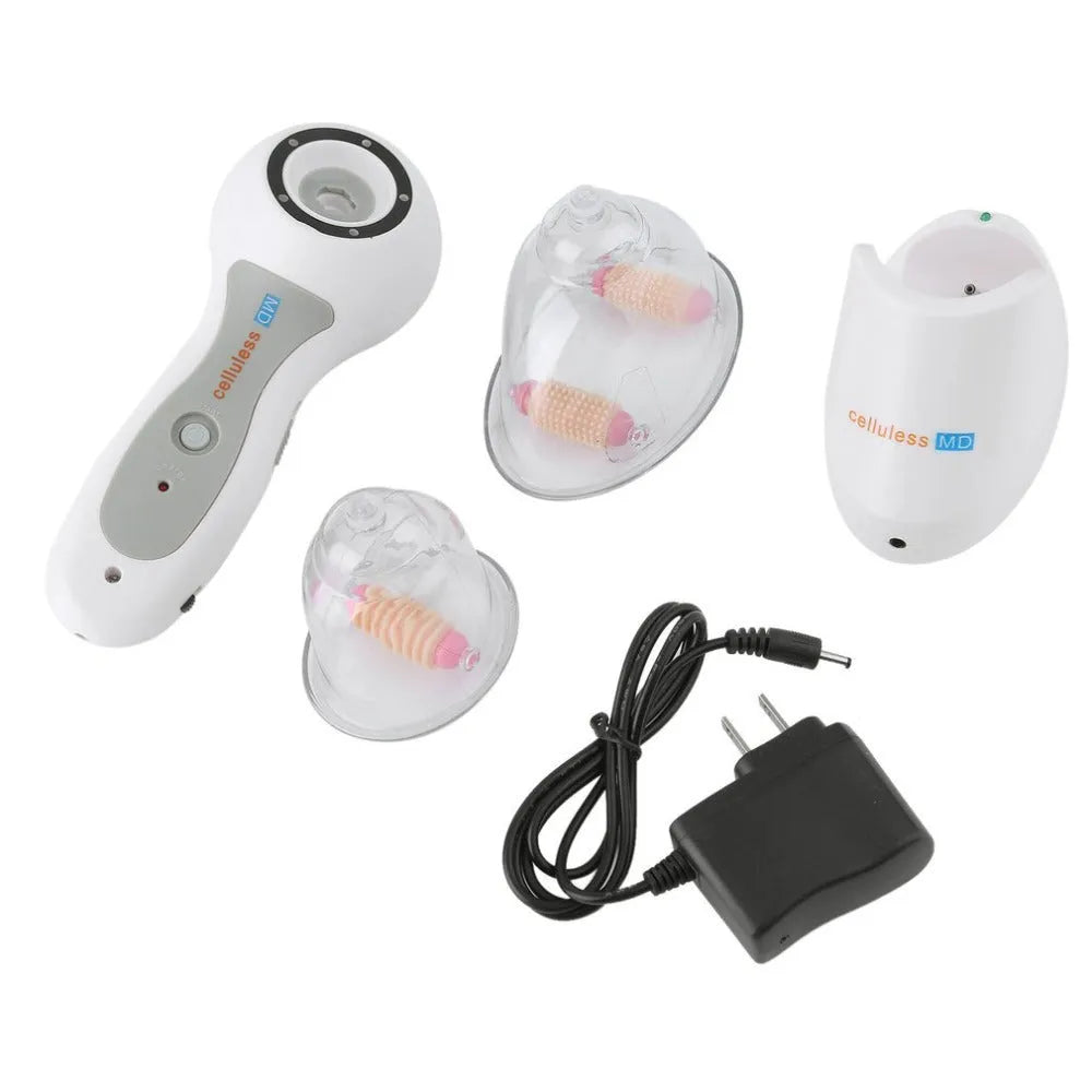 White plastic portable body massage vacuum cans anti cellulite massager device with interchangeable rollers
