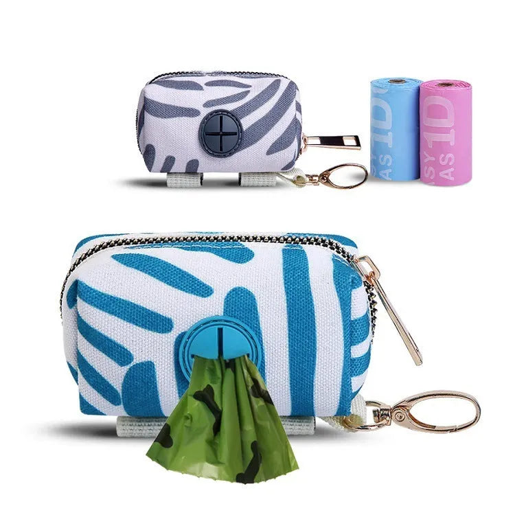 Compact polyester pet poop storage pouch with zipper, 9.5x5x5cm, hand-held rope, blue and black colours