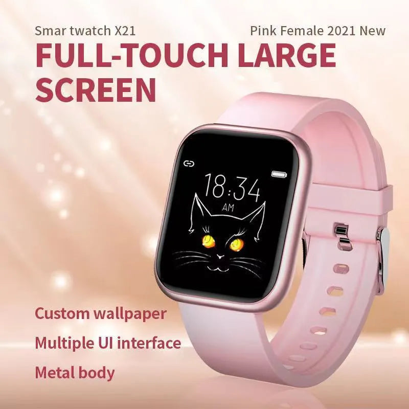 Smart watch with health monitoring display showing heart rate, blood pressure, and sleep data on 1.3-inch screen