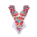 Women's printed one-piece swimsuit in polyester fabric available in multiple colours and adult sizes
