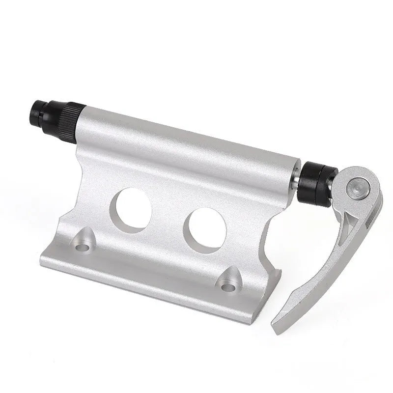 Silver metal bicycle quick release fixing clip for front fork and frame accessory mounting