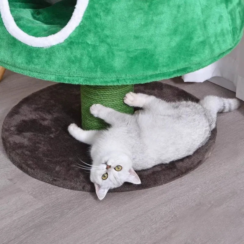 Green Christmas tree style cat nest and cat tree with sisal scratching surface, integrated climbing frame for indoor cats