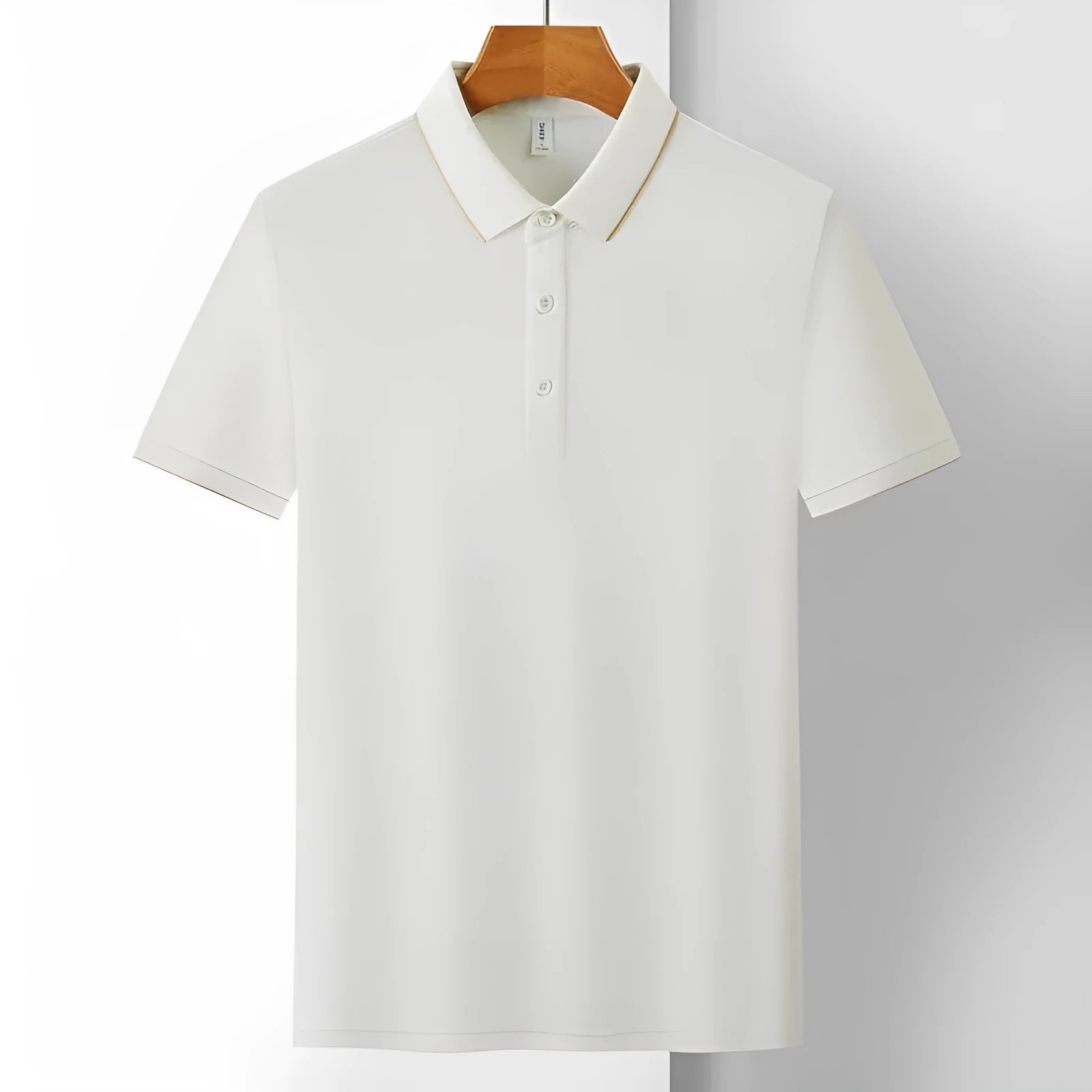 Men's solid colour cotton short sleeve shirt on a hanger, showing loose fit and summer work style.