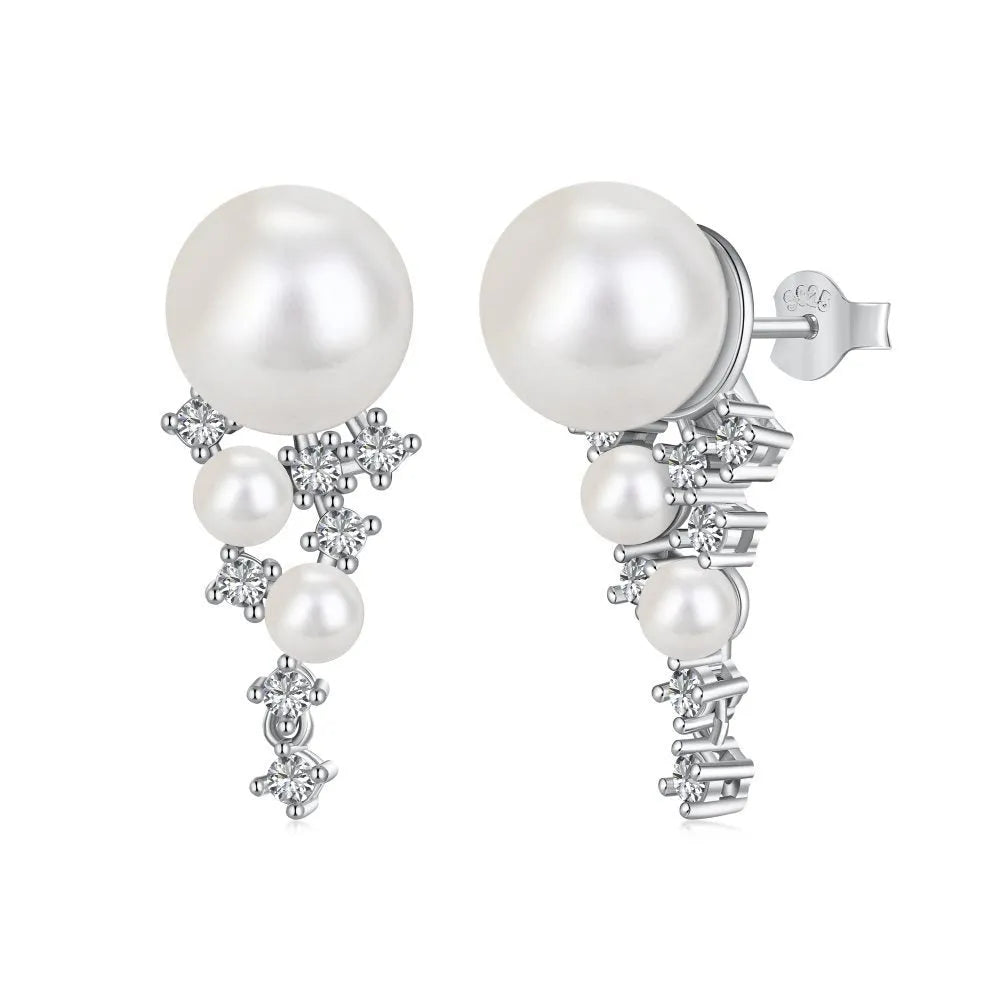 E214 925 silver pearl stud earrings for women with electroplated finish