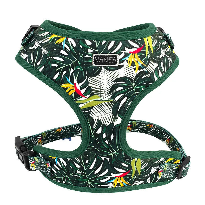 Adjustable cloth dog harness and leash six-piece set with collar, waste bag, bow tie and scarf