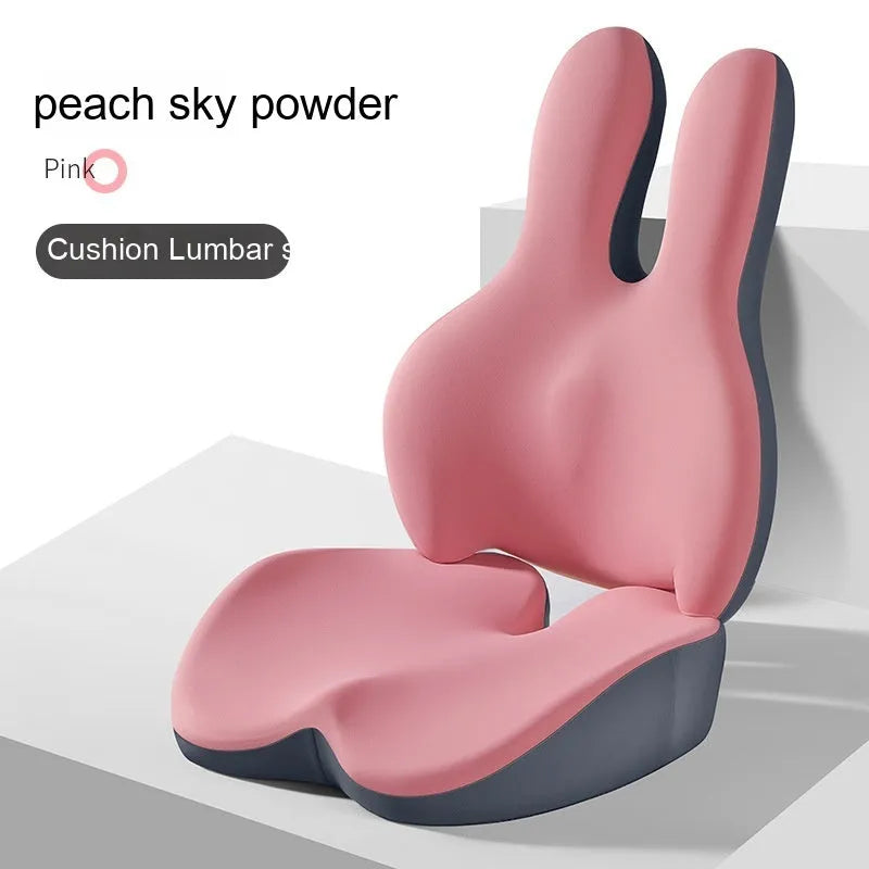 Car seat cushion and lumbar support set in five colour options including black, grey, pink, green and brown
