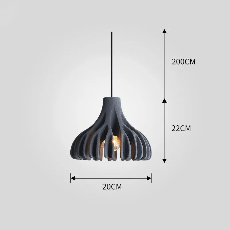 Nordic resin chandelier 22x20cm with iron elements, E27 light source, 2m hanging wire, in black, green, grey, white, or yellow