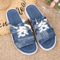 Blue women's flat canvas slippers with cloth upper and rubber sole in roman style