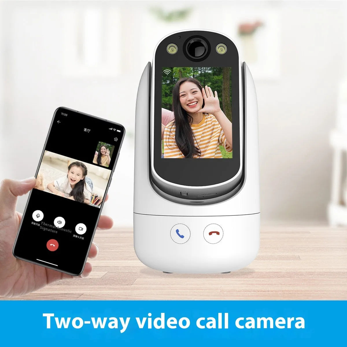 C20 two-way video call surveillance camera in white with 2.8-inch screen and 1080p HD lens