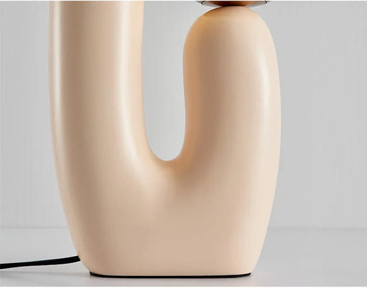 Double-head resin table lamp with pink baking paint finish, glass shade, 49cm height, on bedside table