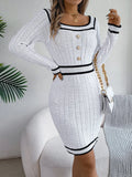Women's long-sleeved organic cotton hip skirt dress with lantern sleeves in street fashion style
