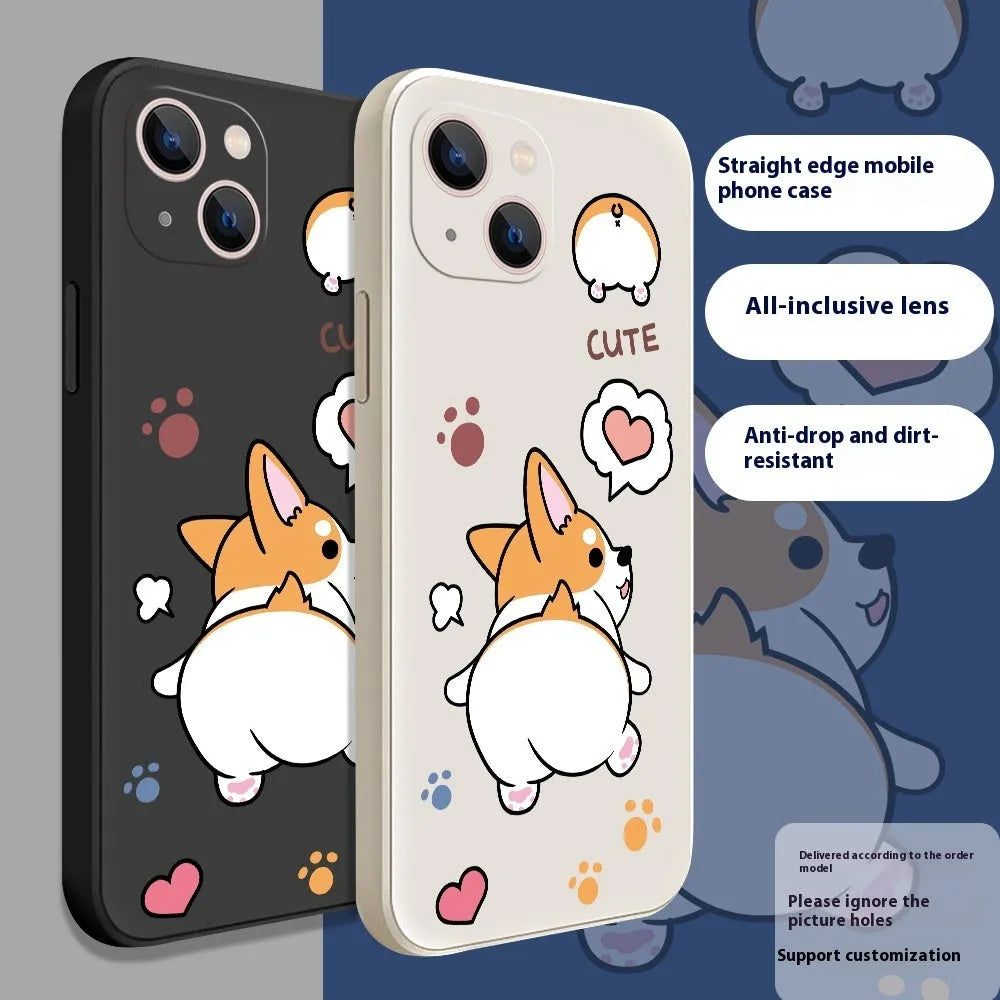 Corgi cartoon TPU phone case in classic black colour, shockproof anti-fall design for iPhone.