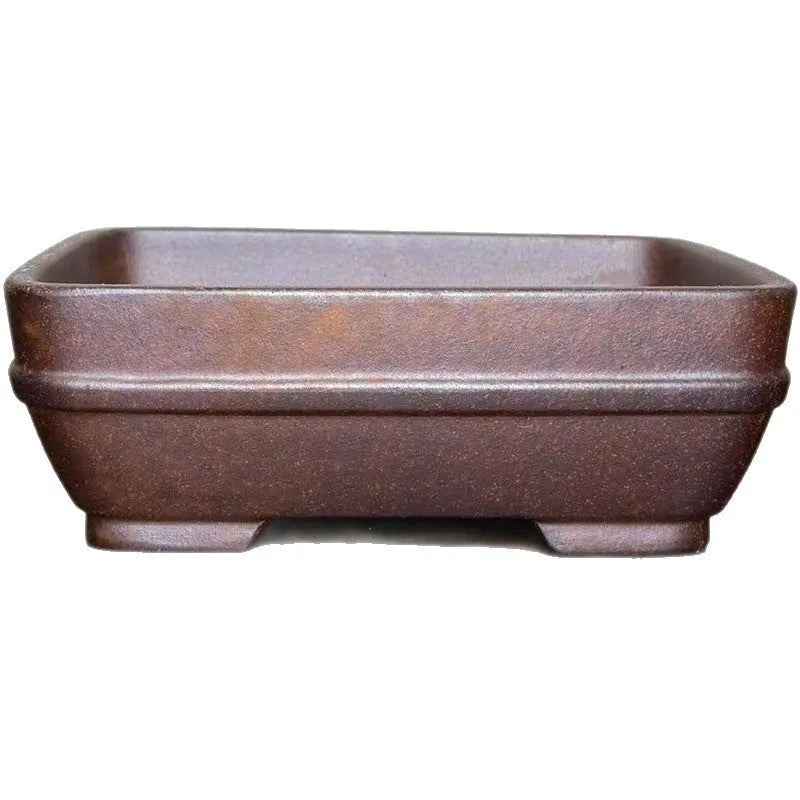 Handmade stoneware rectangular bonsai flower pot light brown high temperature fired