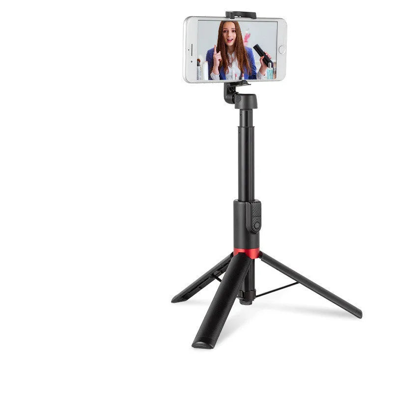 Selfie stick mobile phone Bluetooth universal tripod in army green with aluminium alloy and ABS frame, 40mAh battery, and compact folded size