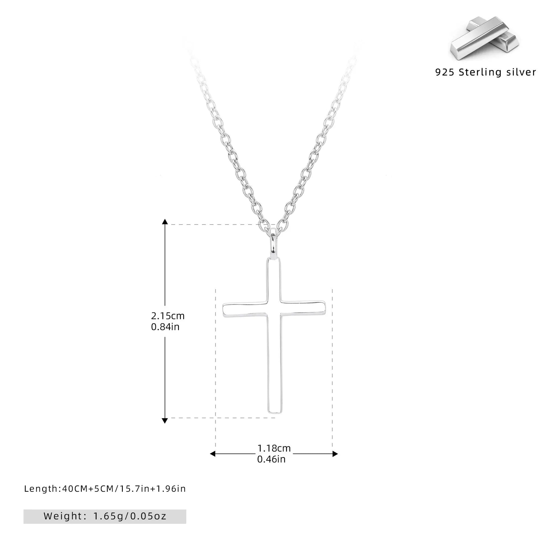 S925 sterling silver cross pendant necklace with adjustable chain in gold, platinum, or rose gold plating