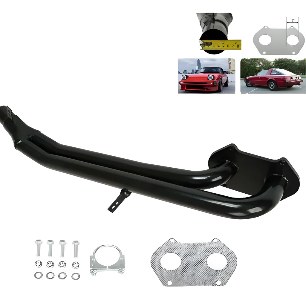 Black stainless steel exhaust manifold head section for Mazda RX-7 1979-85 12A engine