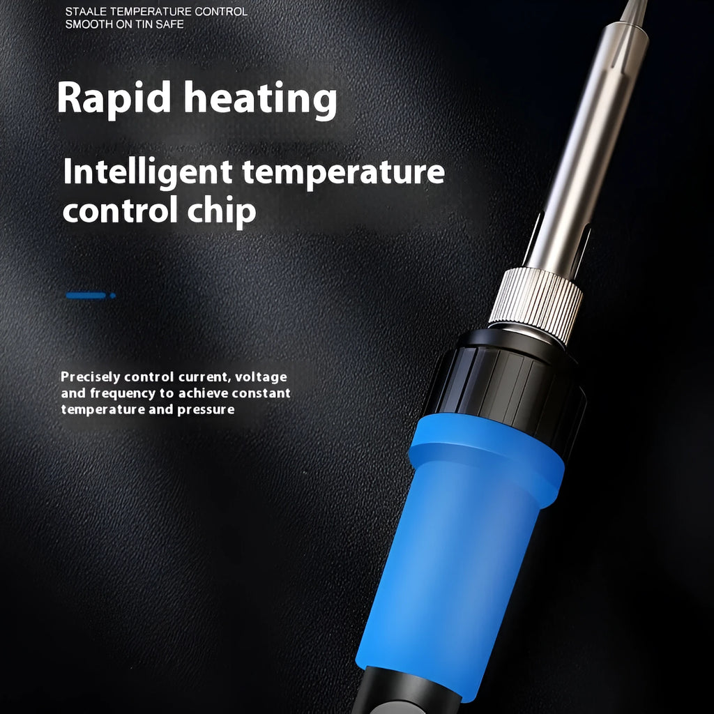Grey electric soldering iron with ceramic heating core and accessories for household welding