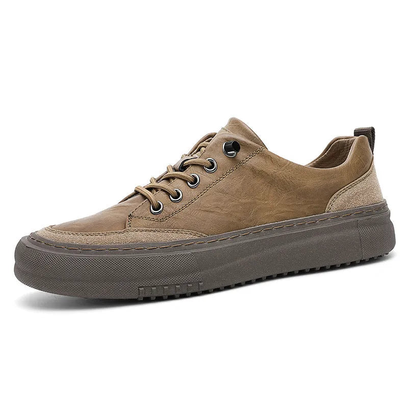 British round toe men's leather casual shoes in black with microfiber upper and rubber sole
