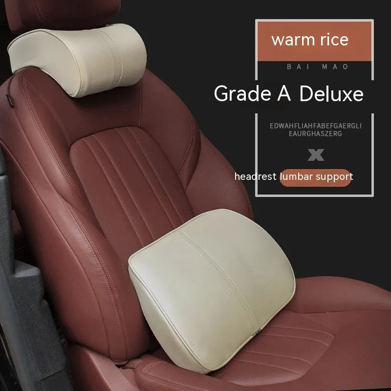 Memory foam car cushion headrest lumbar support pillow with leather cover in neutral colours