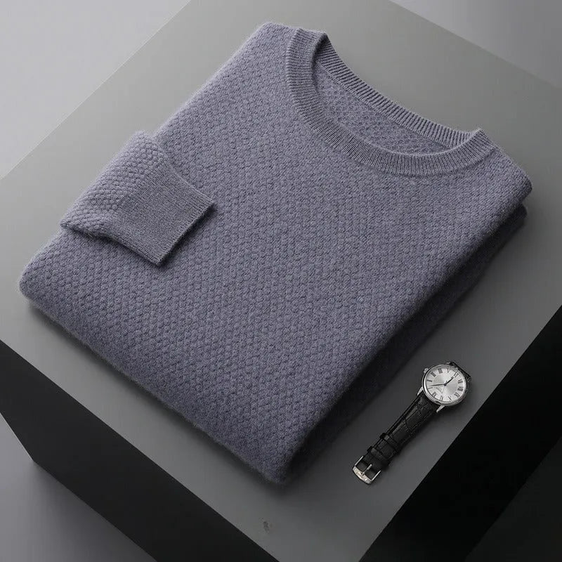 Men's autumn winter round neck pineapple stitch sweater in camel colour, pullover style for casual wear