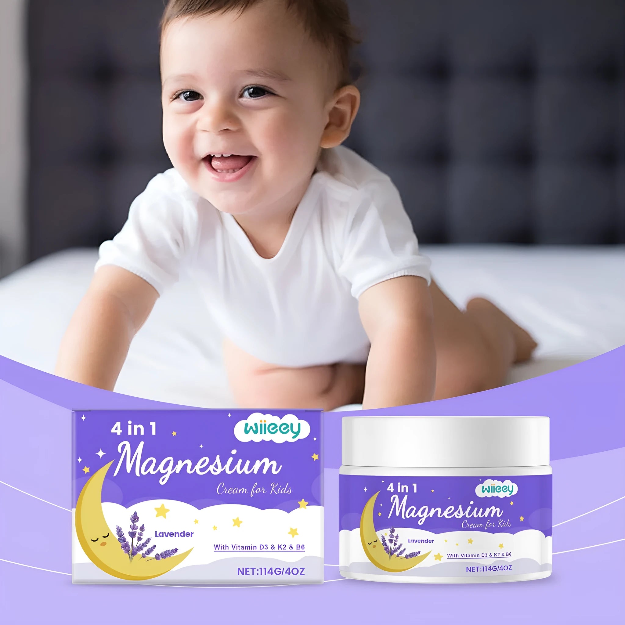 4-in-1 magnesium cream for children in 114g jar with vitamins and moisturising ingredients