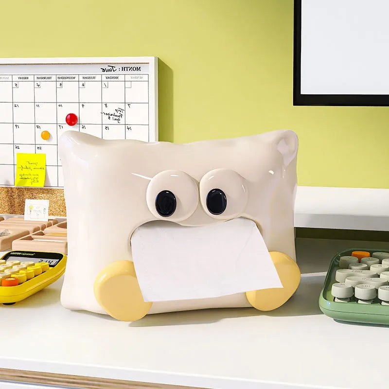White ceramic tissue box holder with smooth glazed surface for living room storage