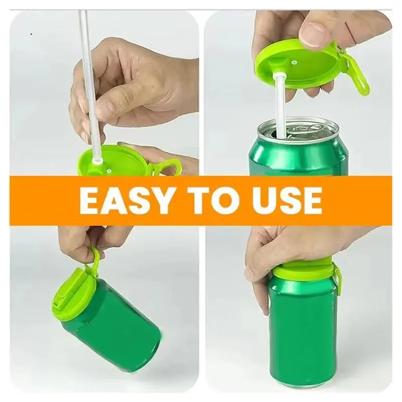 Reusable plastic soda can lid with straw for standard Coke cans, round injection moulded can stopper.