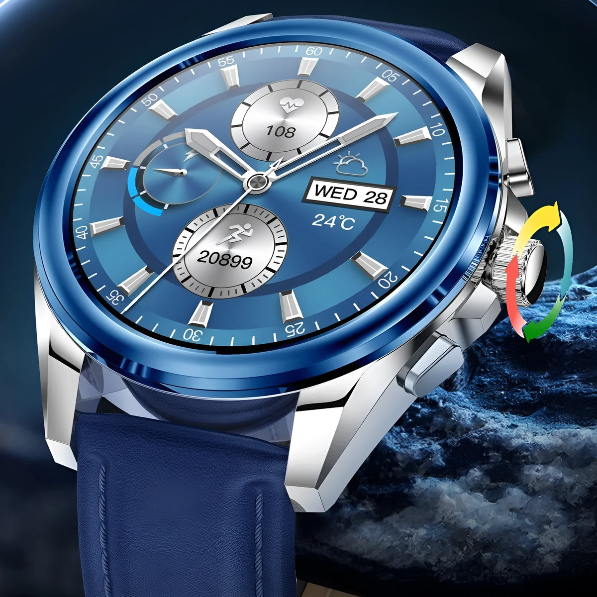 KC83 smart watch with TFT screen, touch button, steel or leather finish, for Bluetooth calling and health tracking