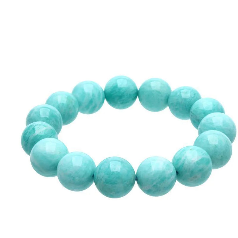 Natural Amazonite gemstone bracelet with round beads on elasticated cord in 8mm, 9mm or 10mm sizes