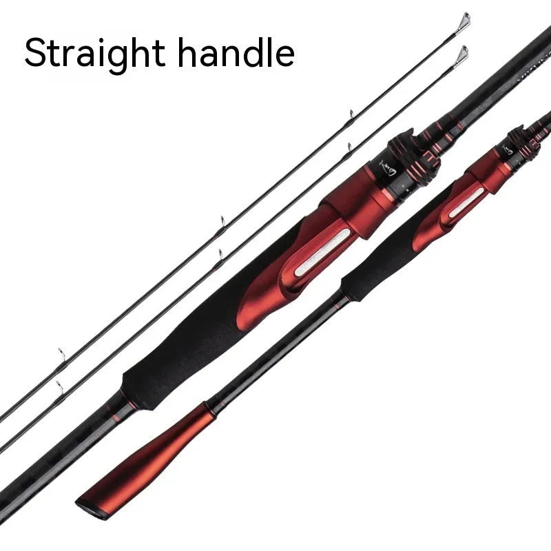 Carbon fishing rod showing straight handle and pikestaff style options for ultralight lure fishing.