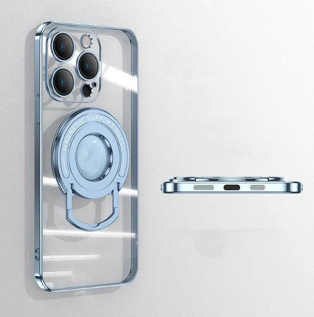 Electroplated magnetic iPhone case with extended pull rod bracket in dark purple colour