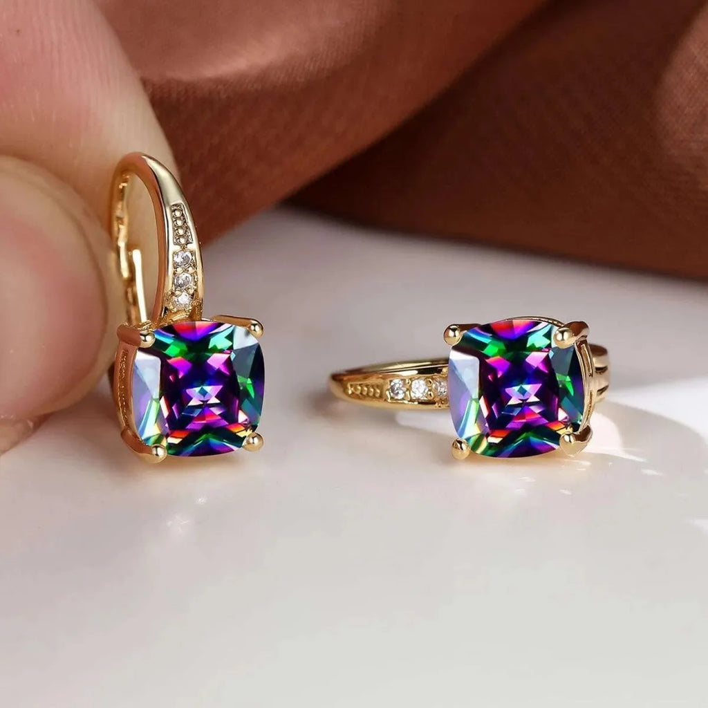 Square geometric moissanite ear clip jewellery in gold or silver electroplated finishes