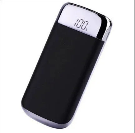 Square alloy power bank with digital display and multiple USB ports in various colours.