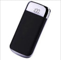 Square alloy power bank with digital display and multiple USB ports in various colours.