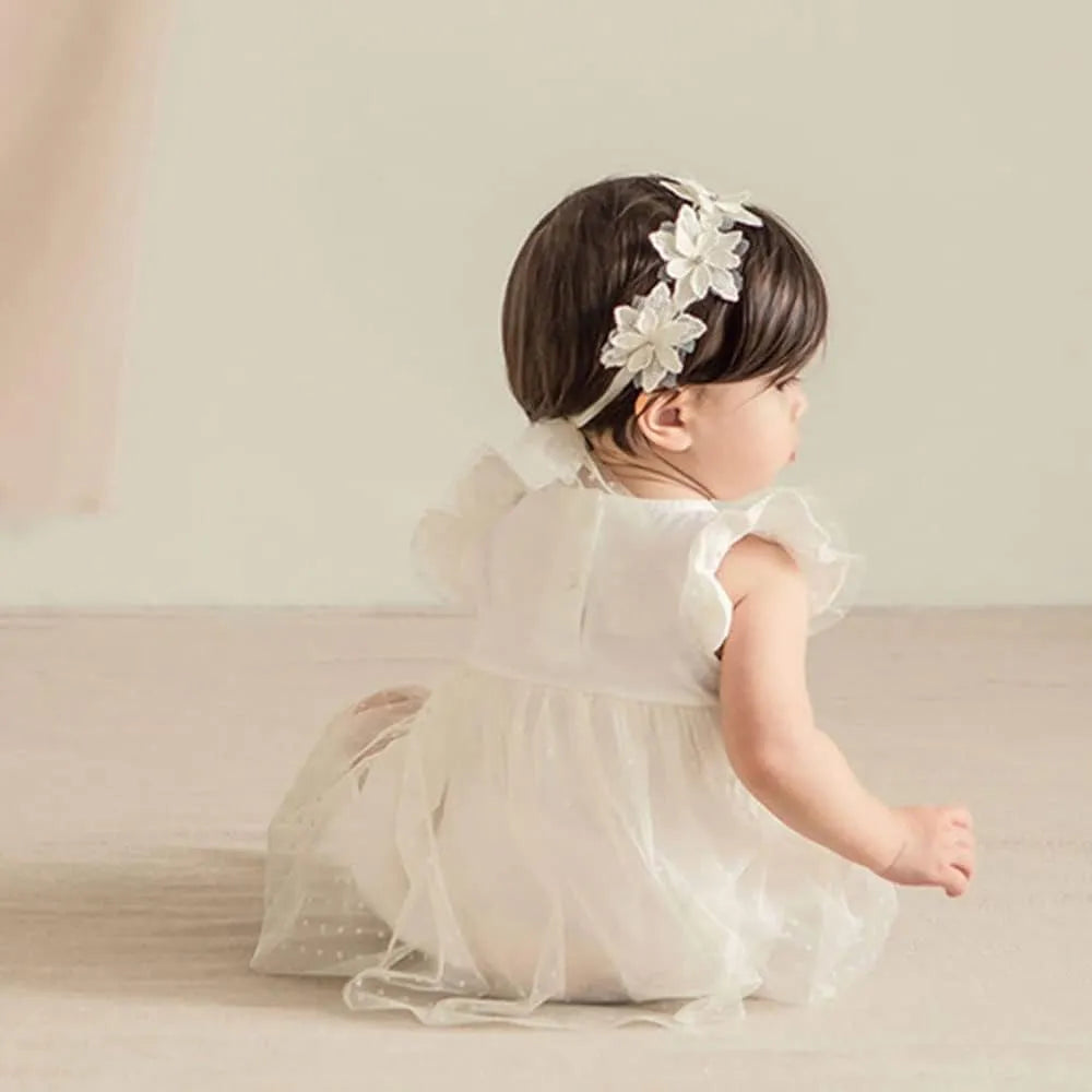 Baby girls cute bow-knot headband with soft lace floral trim, elastic design, 8-22 inches