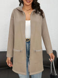 Women's loose casual cardigan coat in grey, black, or khaki with pockets