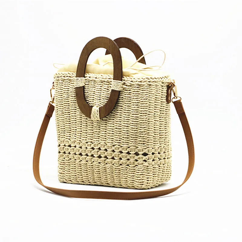 Women's woven straw handbag, square vertical, 26x11x23 cm, camel or milky white, single strap
