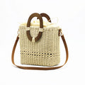 Women's woven straw handbag, square vertical, 26x11x23 cm, camel or milky white, single strap