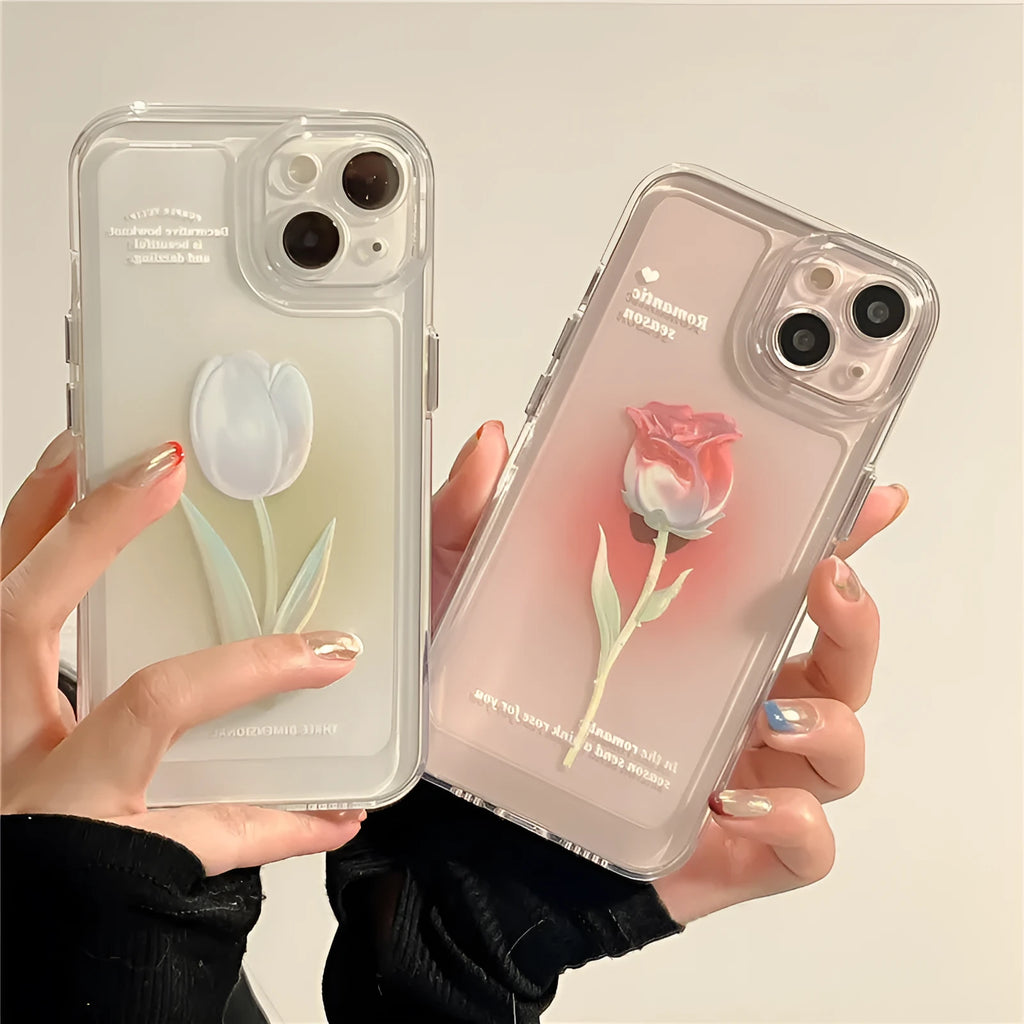 Tulip all-inclusive shockproof phone case for iPhone in gradient rose or tulip colour