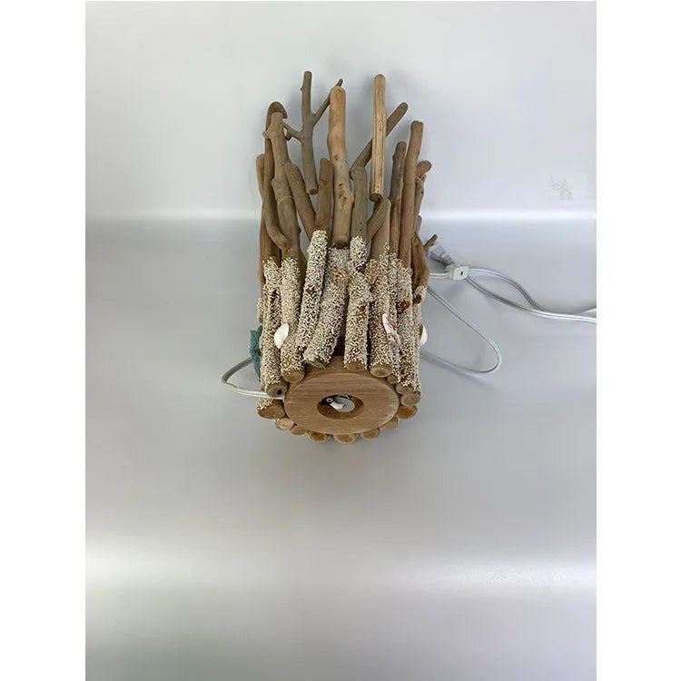Natural driftwood decorative table lamp with ground finish, wood colour, 24.5cm wide, 41cm tall